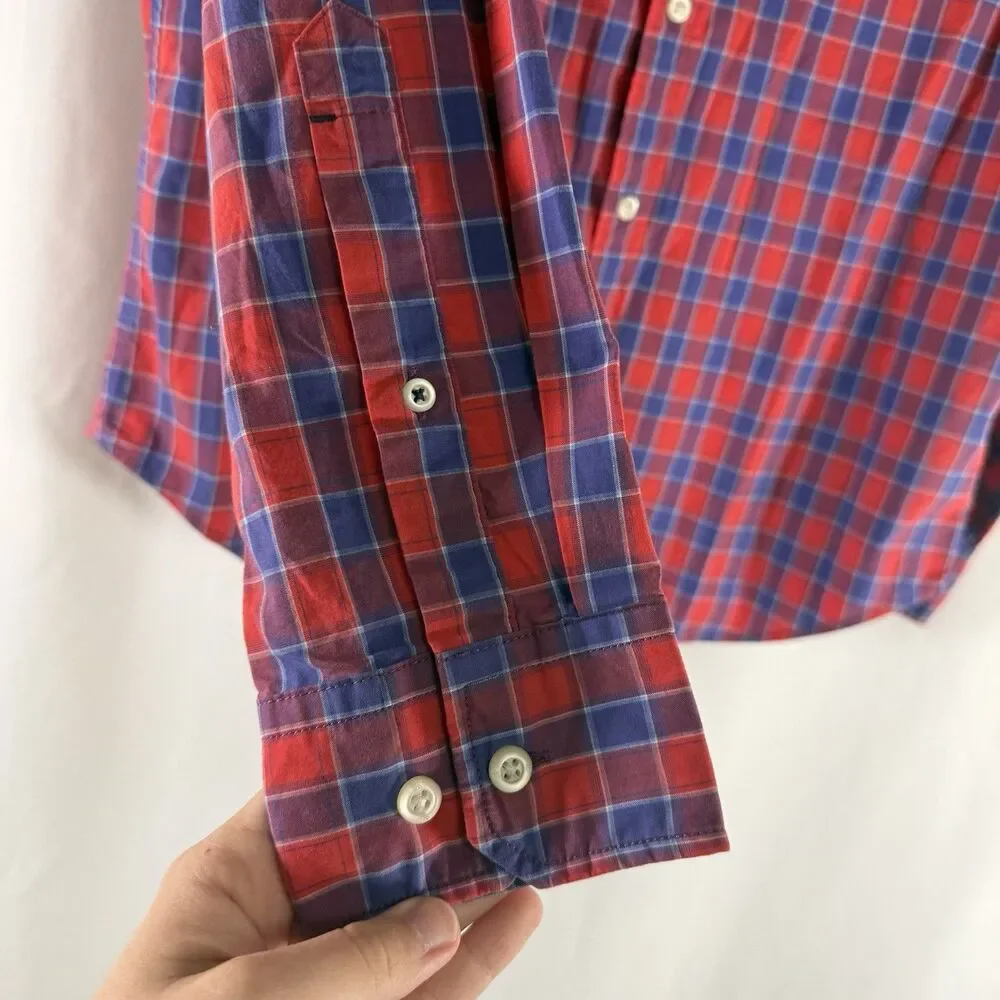 Banana Republic Custom 078 Wash Shirt Camden Fit Men's Medium Red Blue Plaid